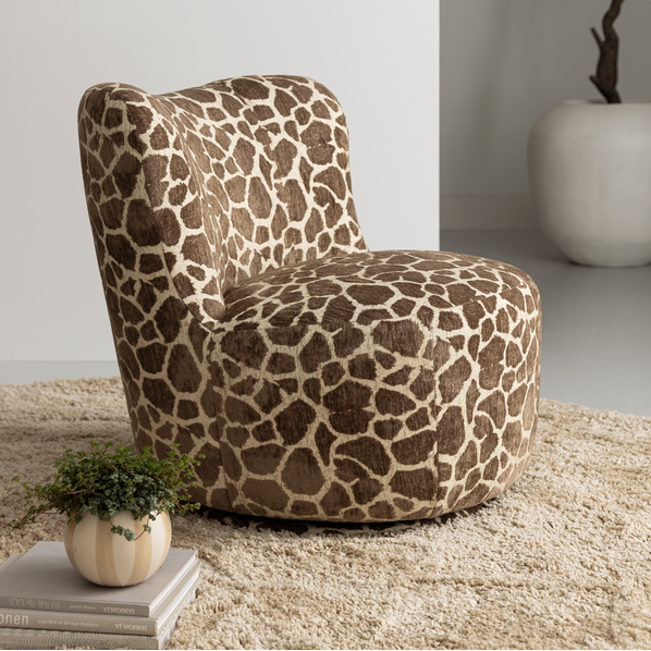 Fauteuil Dean Fauteuil pivotant Tissu Marron Motif MUST Living