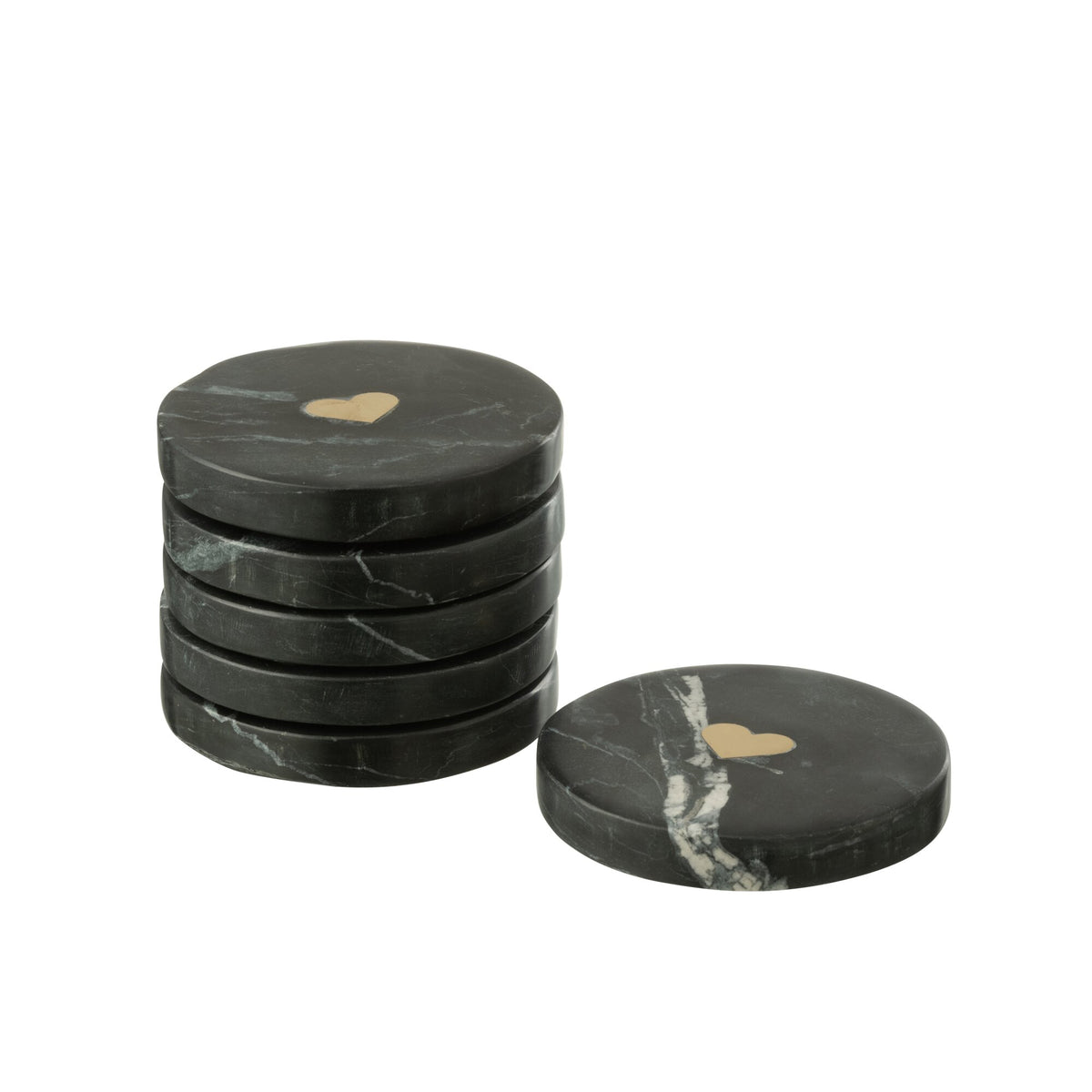 Lot de 6 sous-verres cœur en marbre noir/doré