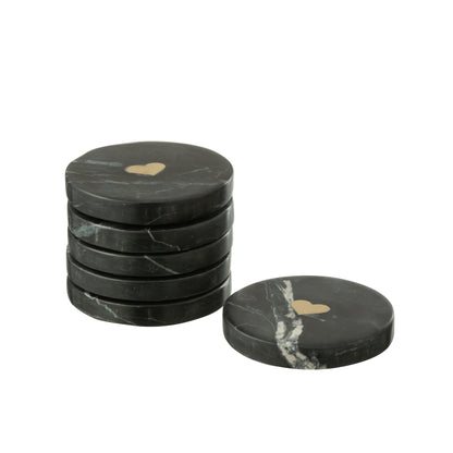 Lot de 6 sous-verres cœur en marbre noir/doré