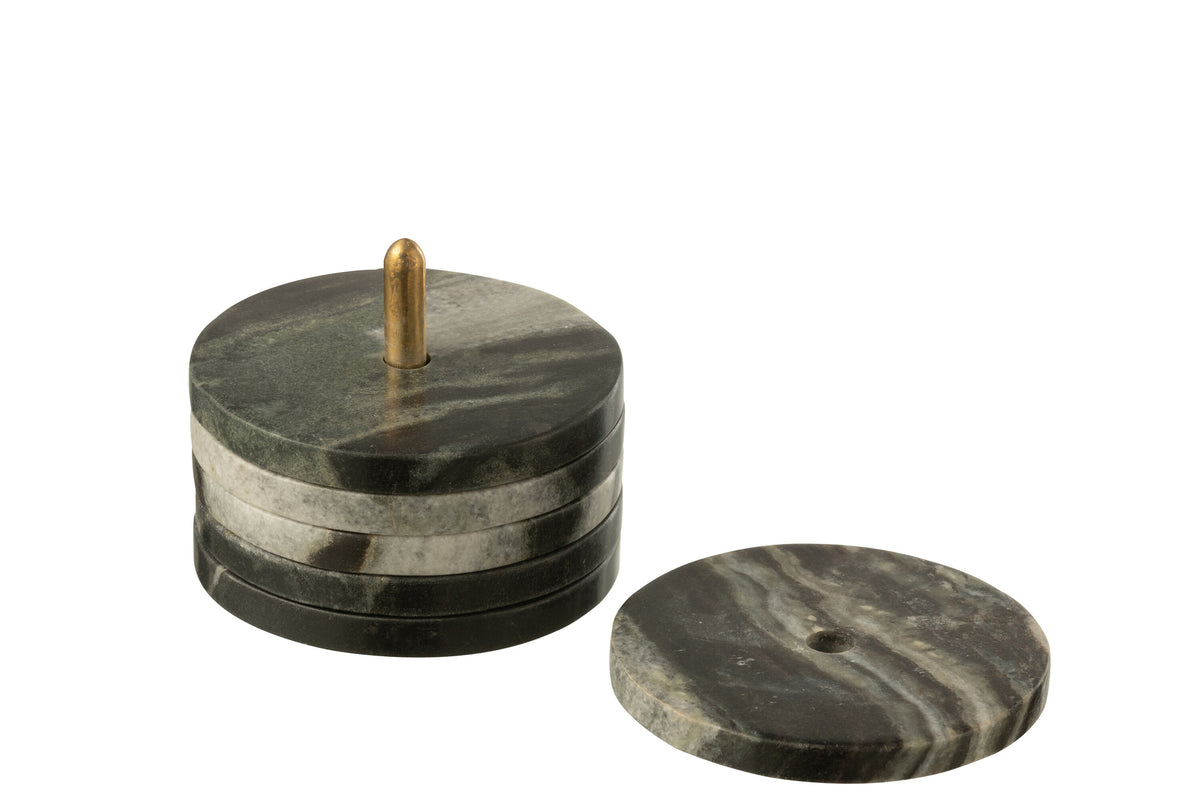 Onderzetter Rond Marmer Zwart/Lichtgrijs Set van 6 - Onderzetter - J-Line - livinglovely.nl