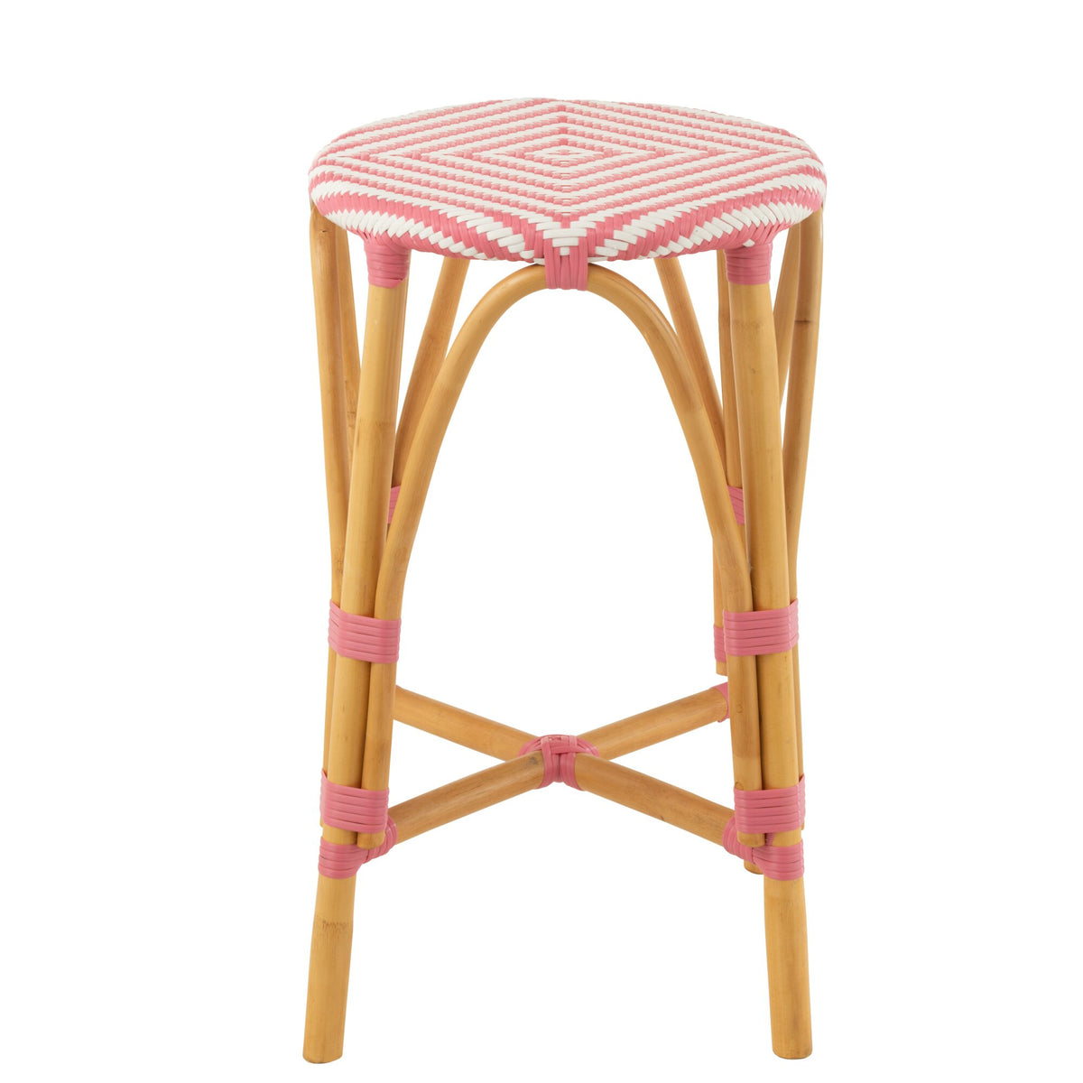 Tabouret de jardin Live rond en rotin rose/blanc J-Line