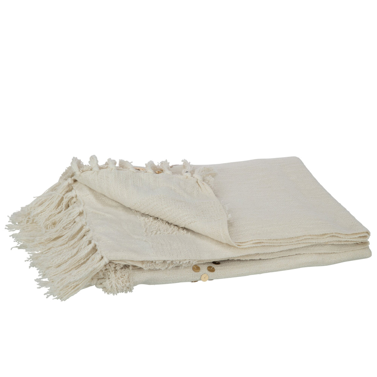 Plaid Diamanté + Franges Coton/Paillettes Blanc/Or