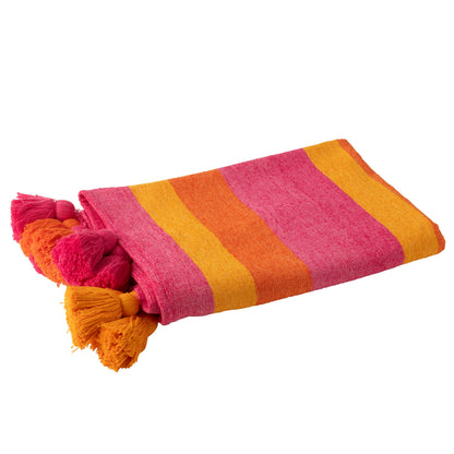 Plaid Strepen + Kwastjes Katoen Mix J-Line - Poef - J-Line - livinglovely.nl