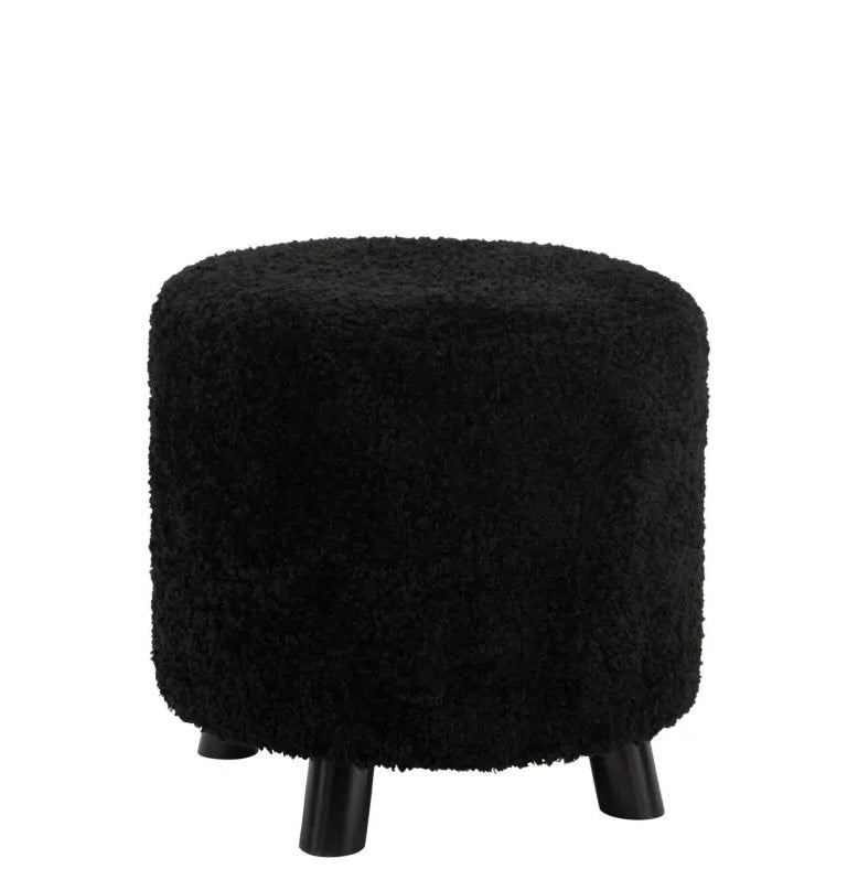 Pouf Patte de Mouton Polyester Noir J-Line