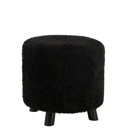 Pouf Patte de Mouton Polyester Noir J-Line