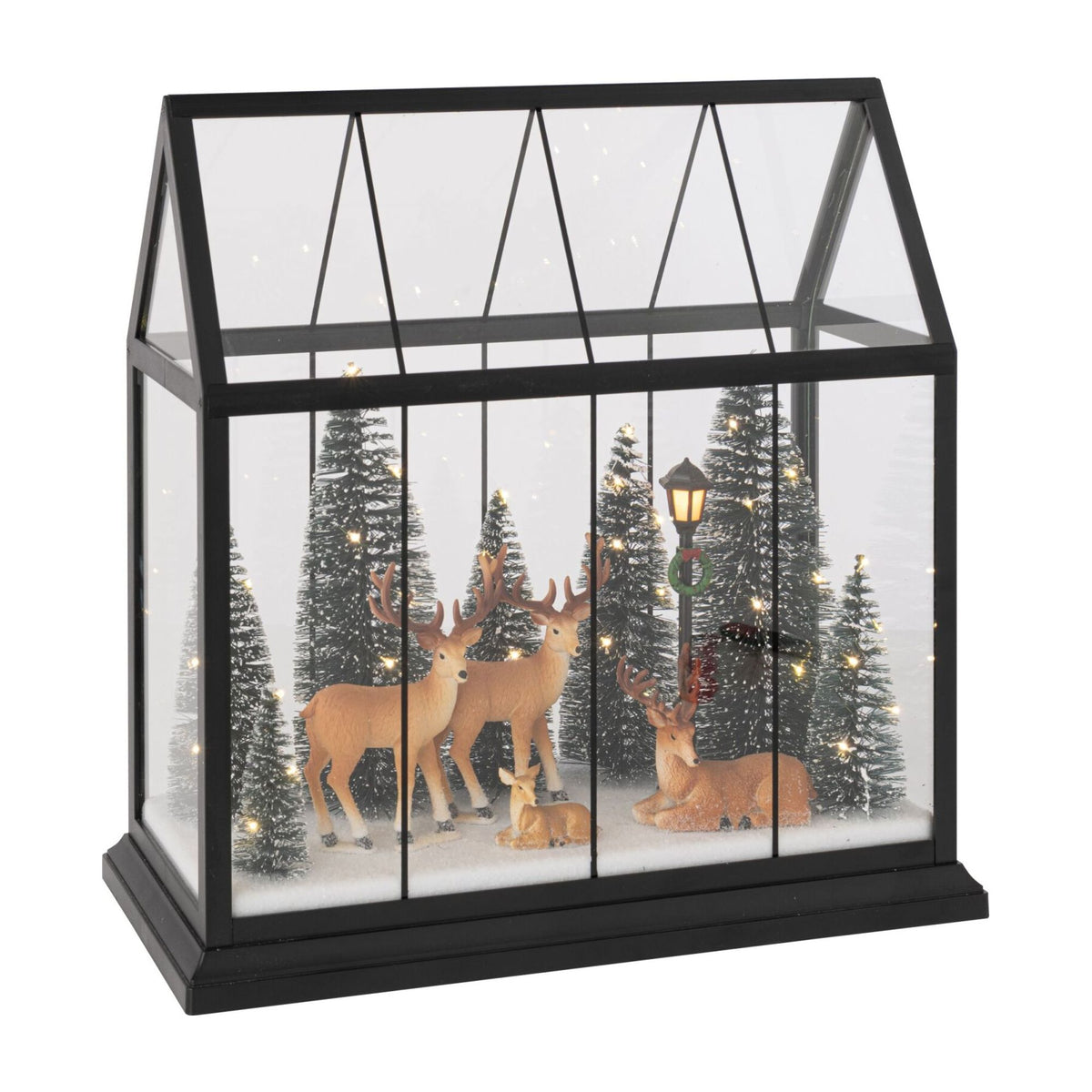 Grand renne en LED avec arbres, verre multicolore, ligne J