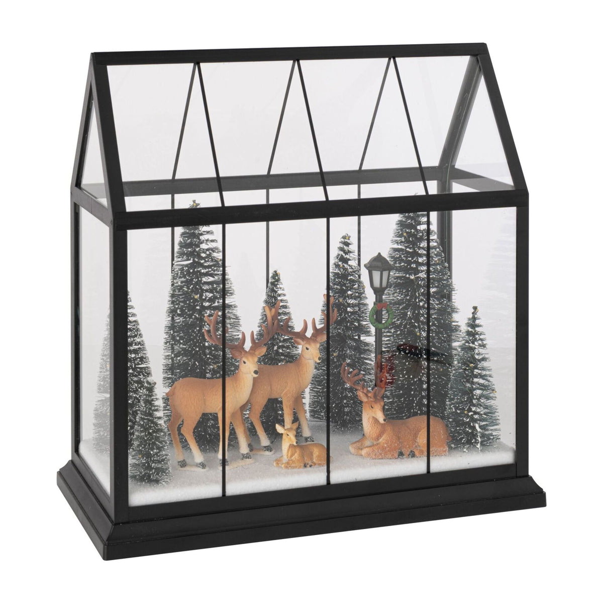 Grand renne en LED avec arbres, verre multicolore, ligne J