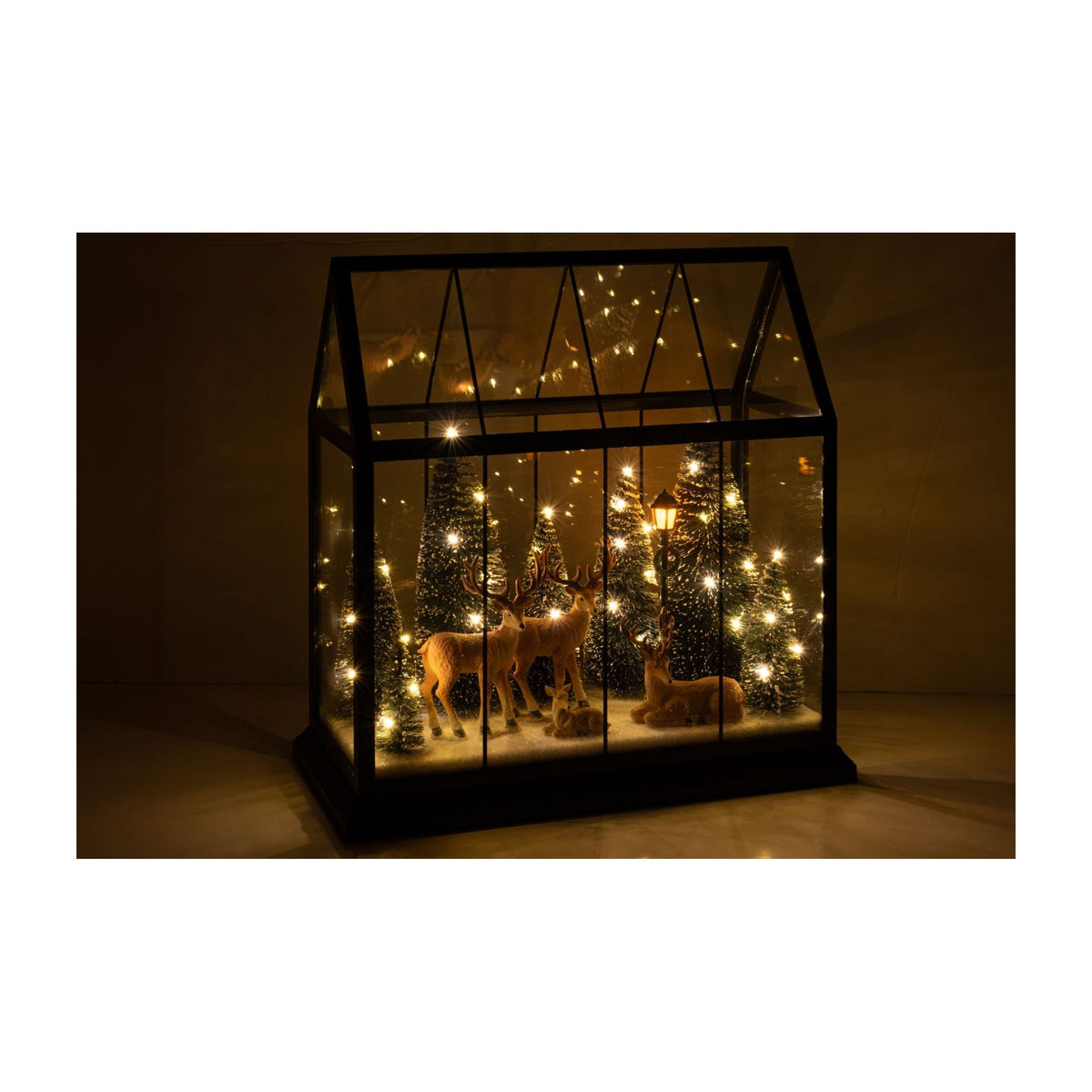 Grand renne en LED avec arbres, verre multicolore, ligne J