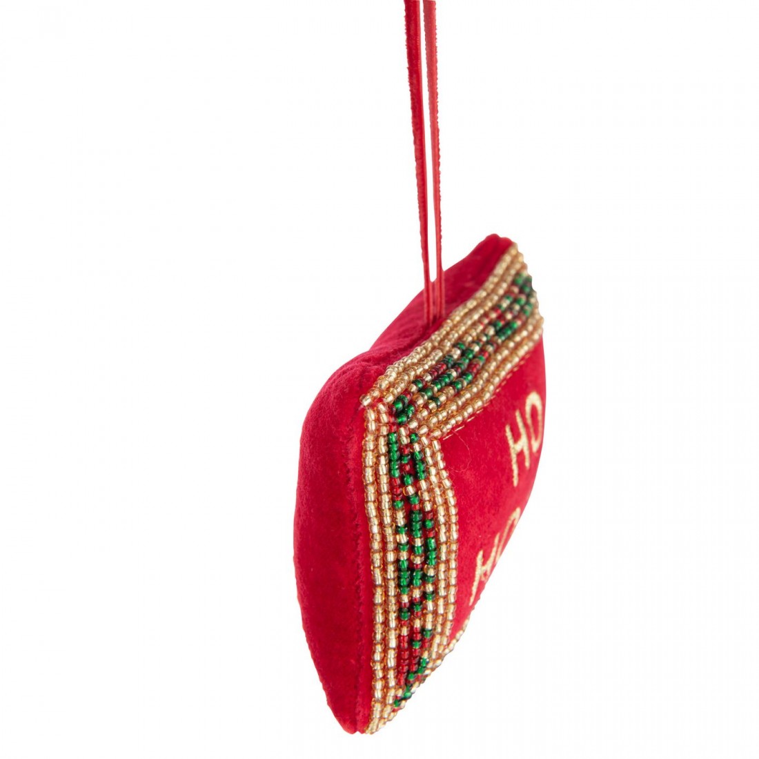Pendentif Citations de Noël Perles/Velours Rouge Noël/Doré Lot de 4 J-Line