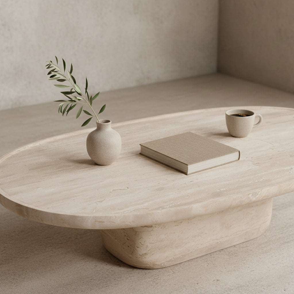 Table basse en travertin ovale Raw Materials
