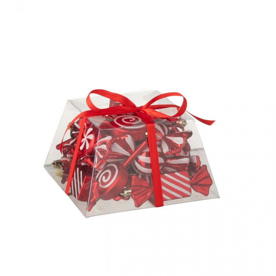 Boîte de 25 décorations suspendues en plastique rouge de Noël J-Line