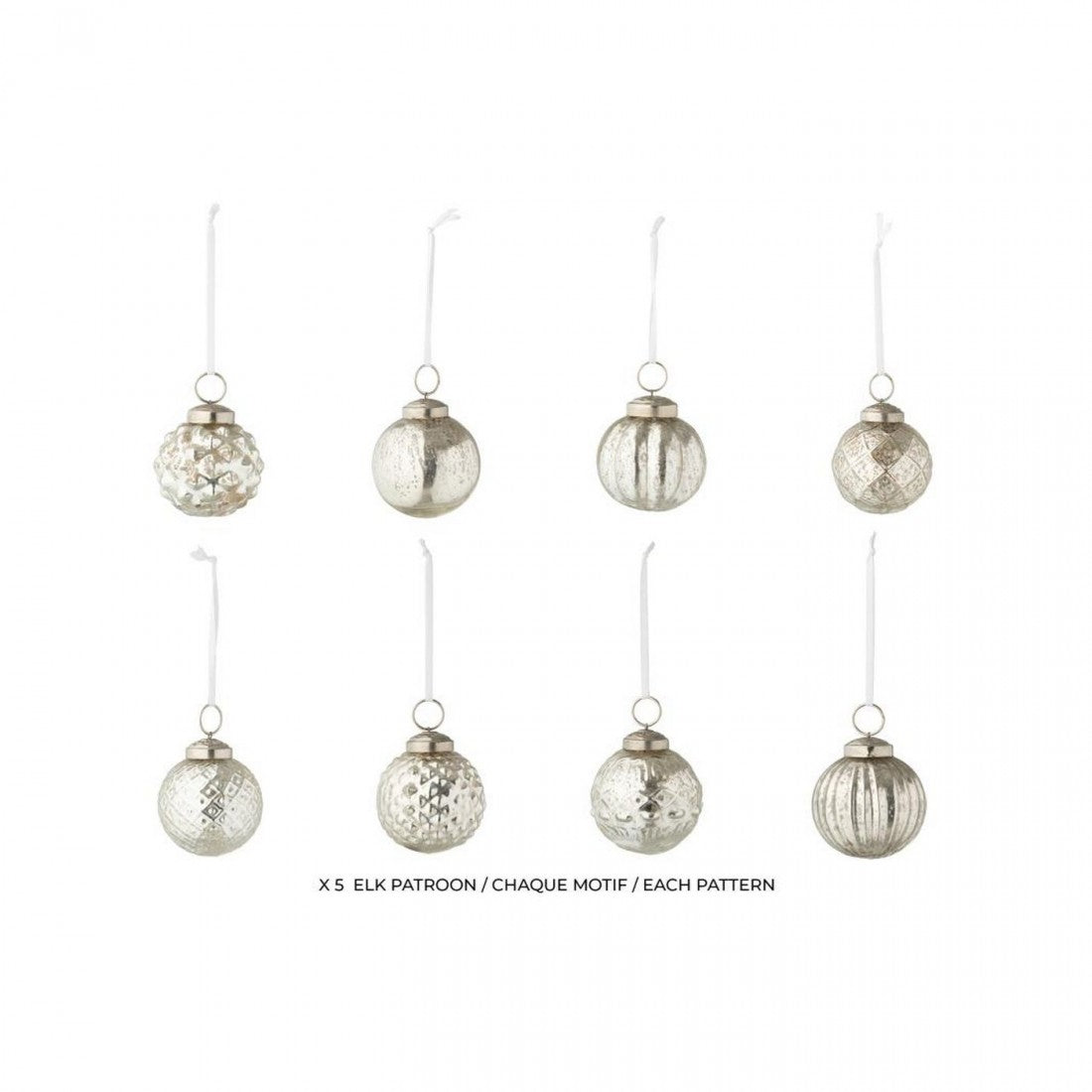 Boîte de 40 boules de Noël, 8 motifs, en verre argenté, J-Line