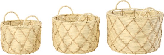 Lot De 3 Paniers Avec Anse Ronds Papier Quadrillé Naturel/Beige J-Line