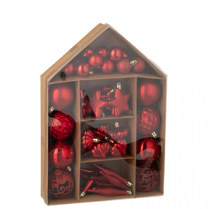 Boîte de 50 boules de Noël en plastique rouge de Noël J-Line