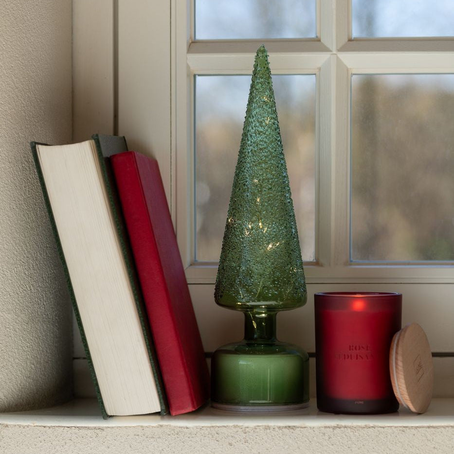 Sapin de Noël LED Tournant en Verre Vert Lot de 2 J-Line