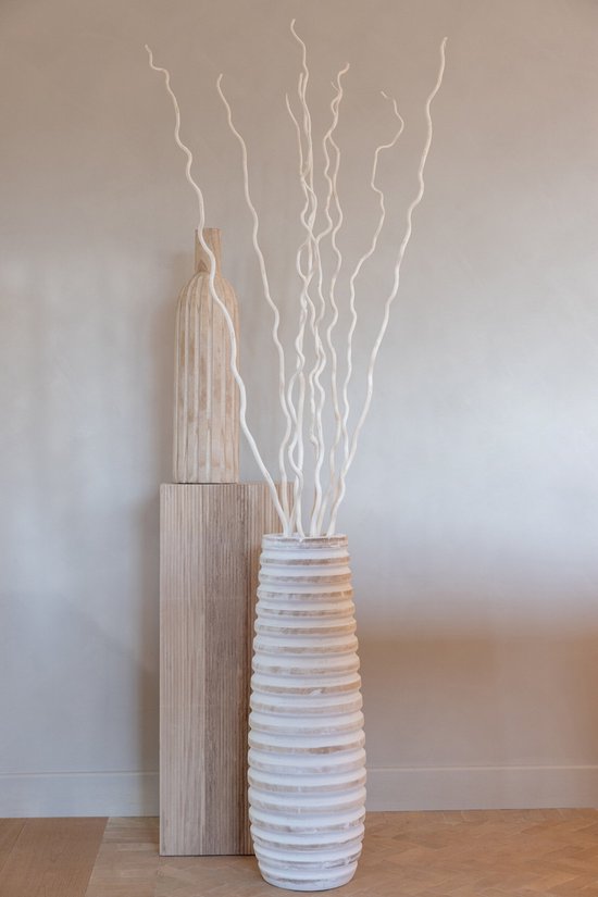 Lot de 2 vases en bois de paulownia blanc J-Line