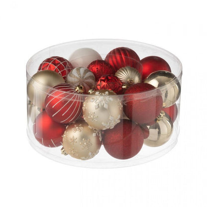 Boîte de 30 boules de Noël en plastique rouge Noël/couleur or