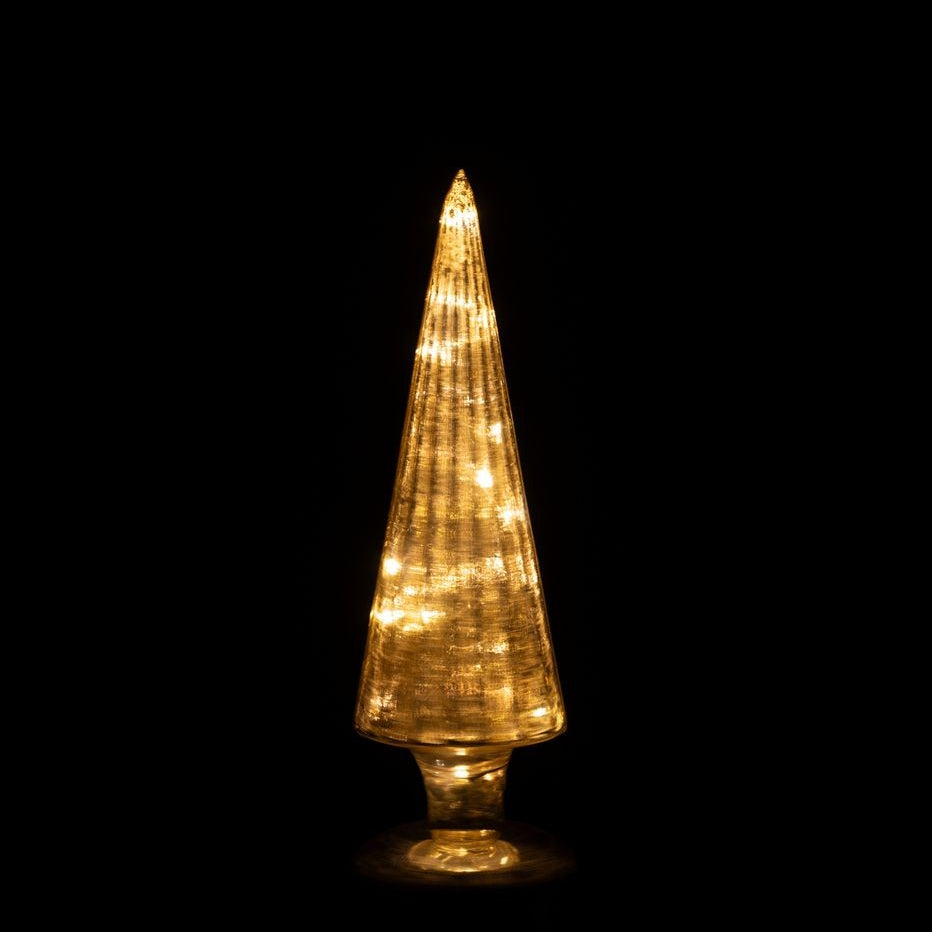Sapin de Noël en verre rotatif à LED couleur or, lot de 2 J-Line
