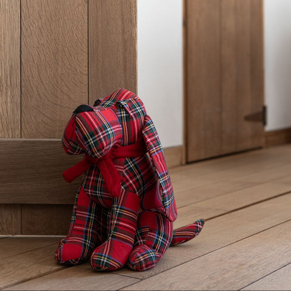 Butée de porte pour chien en polyester à carreaux rouge Noël/vert foncé, lot de 2 J-Line