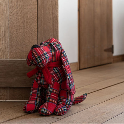 Butée de porte pour chien en polyester à carreaux rouge Noël/vert foncé, lot de 2 J-Line