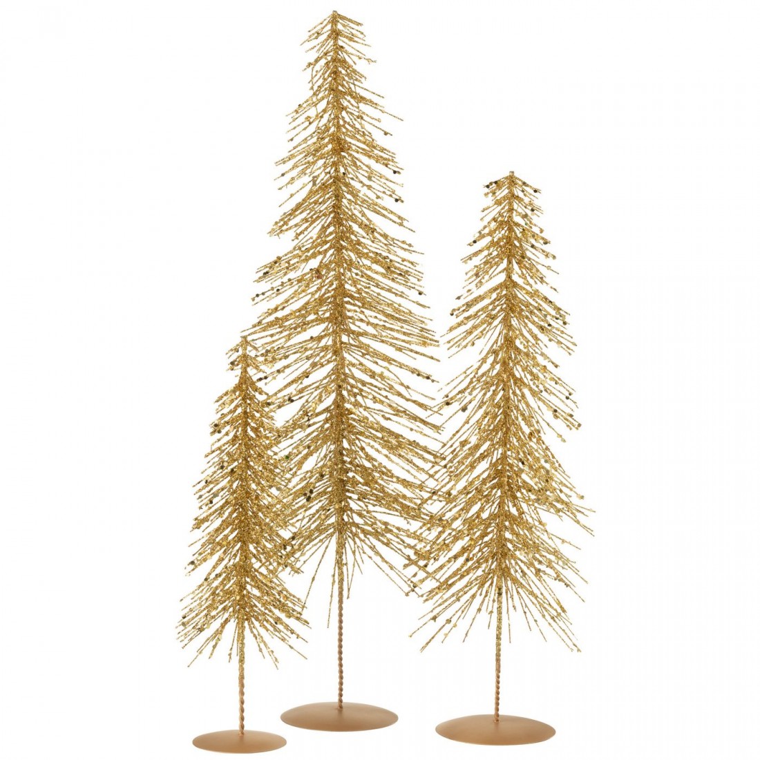 Sapin de Noël à paillettes en plastique couleur or, lot de 3 j-Line