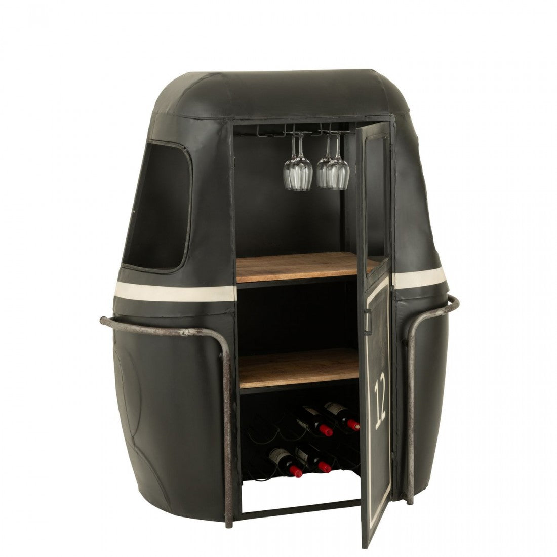 Meuble de bar Wagon-Lits Fer/Bois de manguier Noir/Blanc J-Line