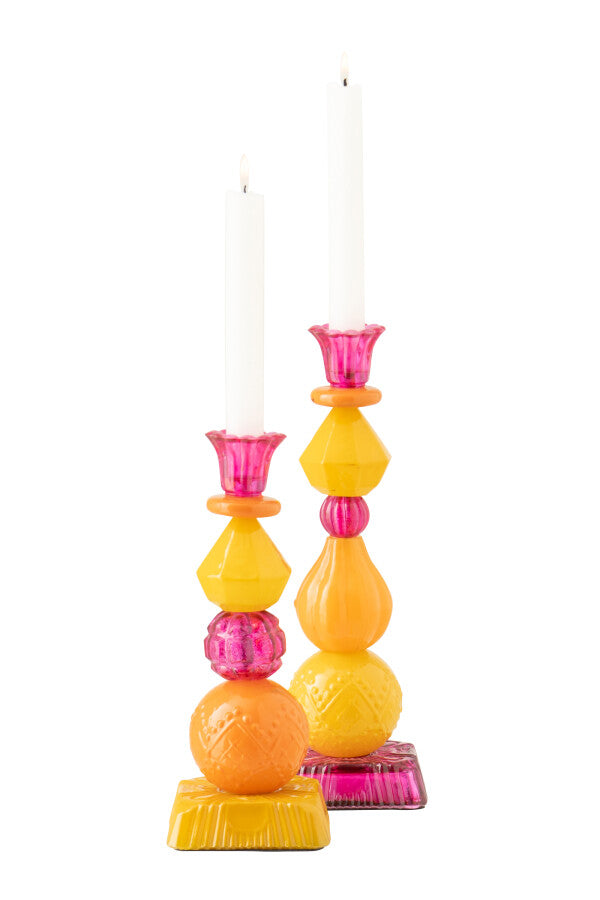 Bougeoir en verre orange/rose petit modèle J-Line