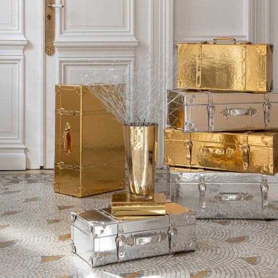 Lot de 3 boîtes de rangement en MDF brillant argenté J-Line
