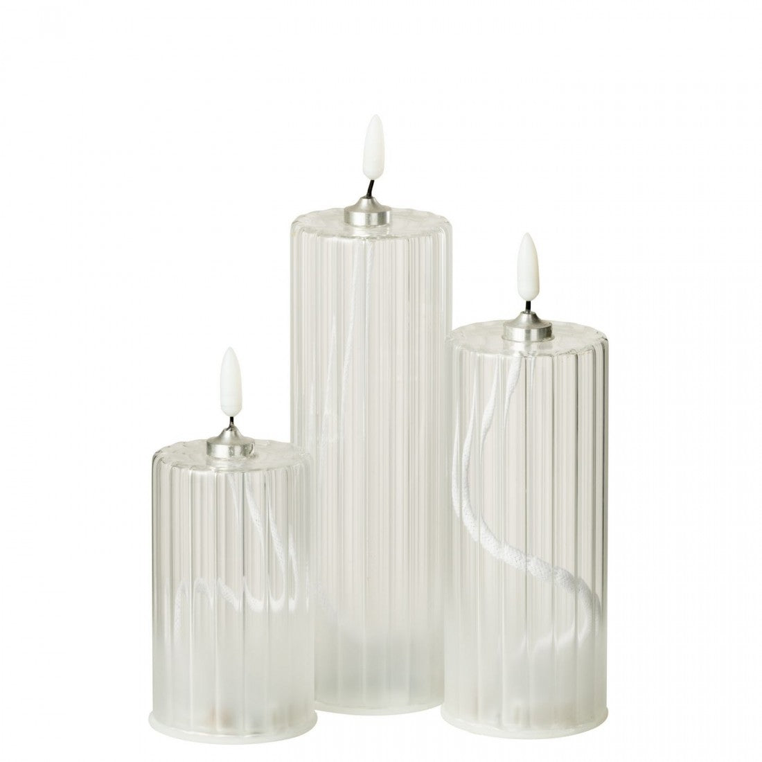 Bougie LED en verre transparent à rayures, lot de 3 J-Line