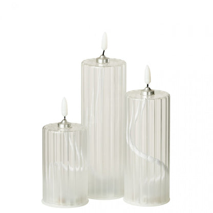 Bougie LED en verre transparent à rayures, lot de 3 J-Line