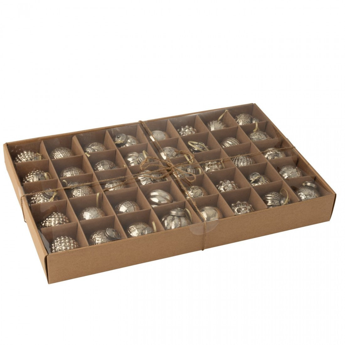 Boîte de 40 boules de Noël, 8 motifs, en verre doré, J-Line