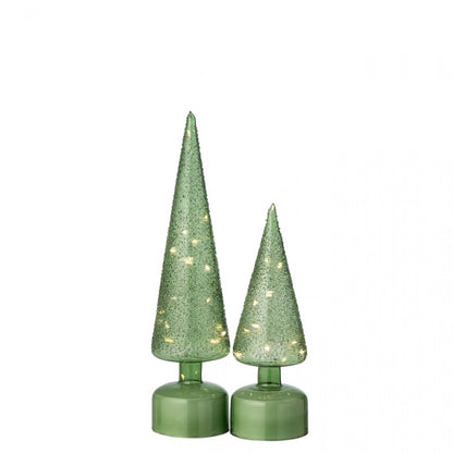 Sapin de Noël LED Tournant en Verre Vert Lot de 2 J-Line