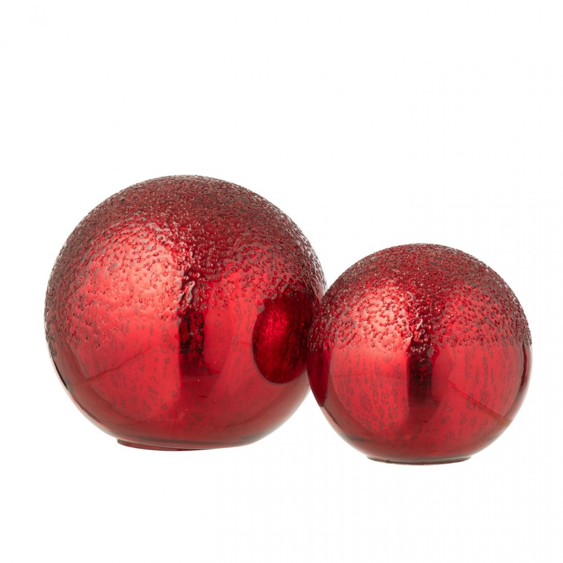 Boule LED en verre craquelé rouge de Noël, lot de 2 J-Line