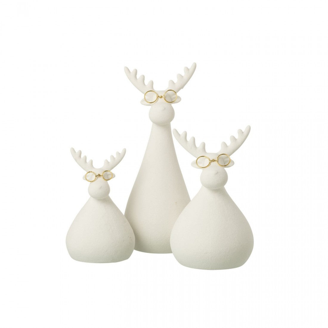 Lunettes Renne en porcelaine blanche/dorée, lot de 3 J-Line