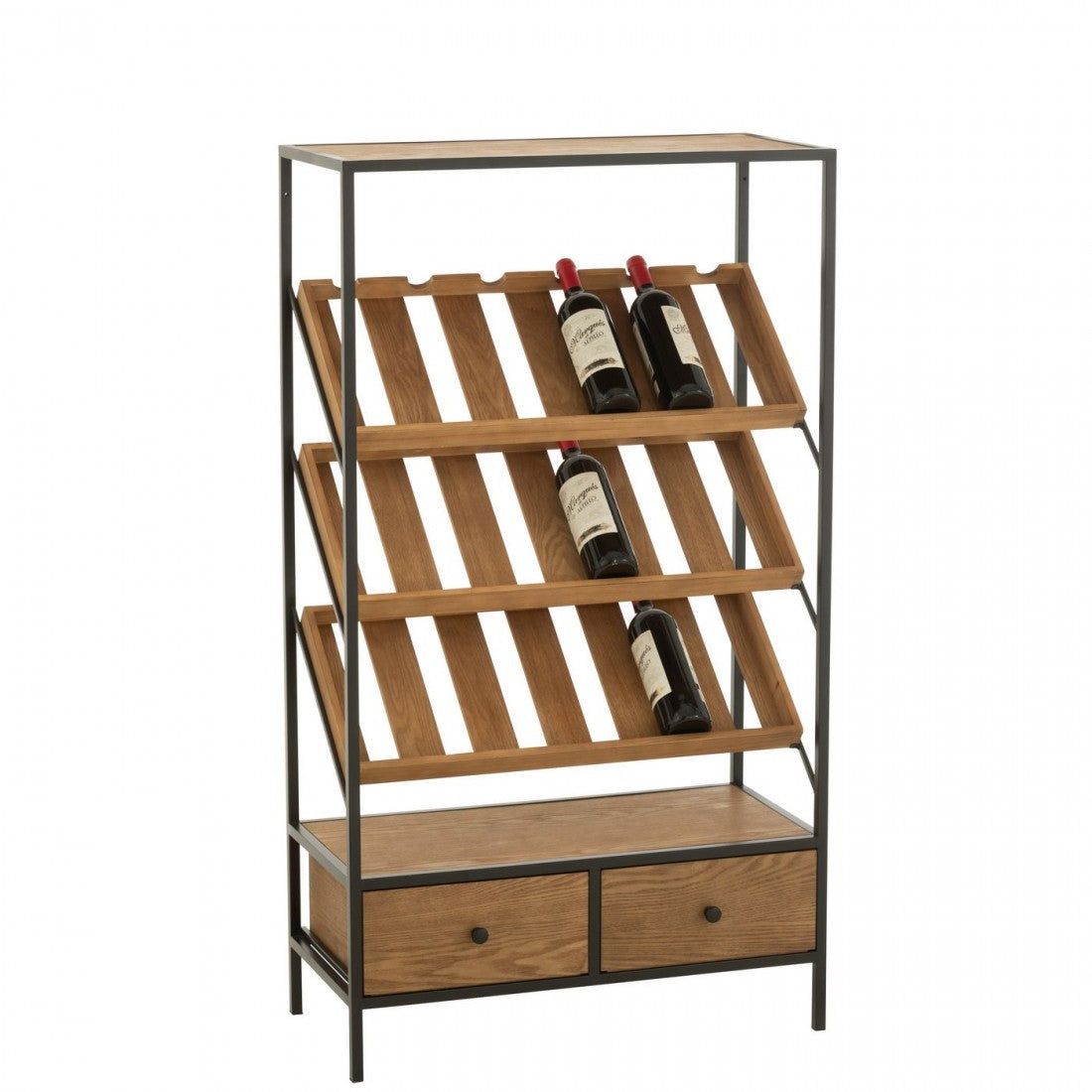 Meuble bar à vin en placage naturel/noir, taille moyenne, ligne J