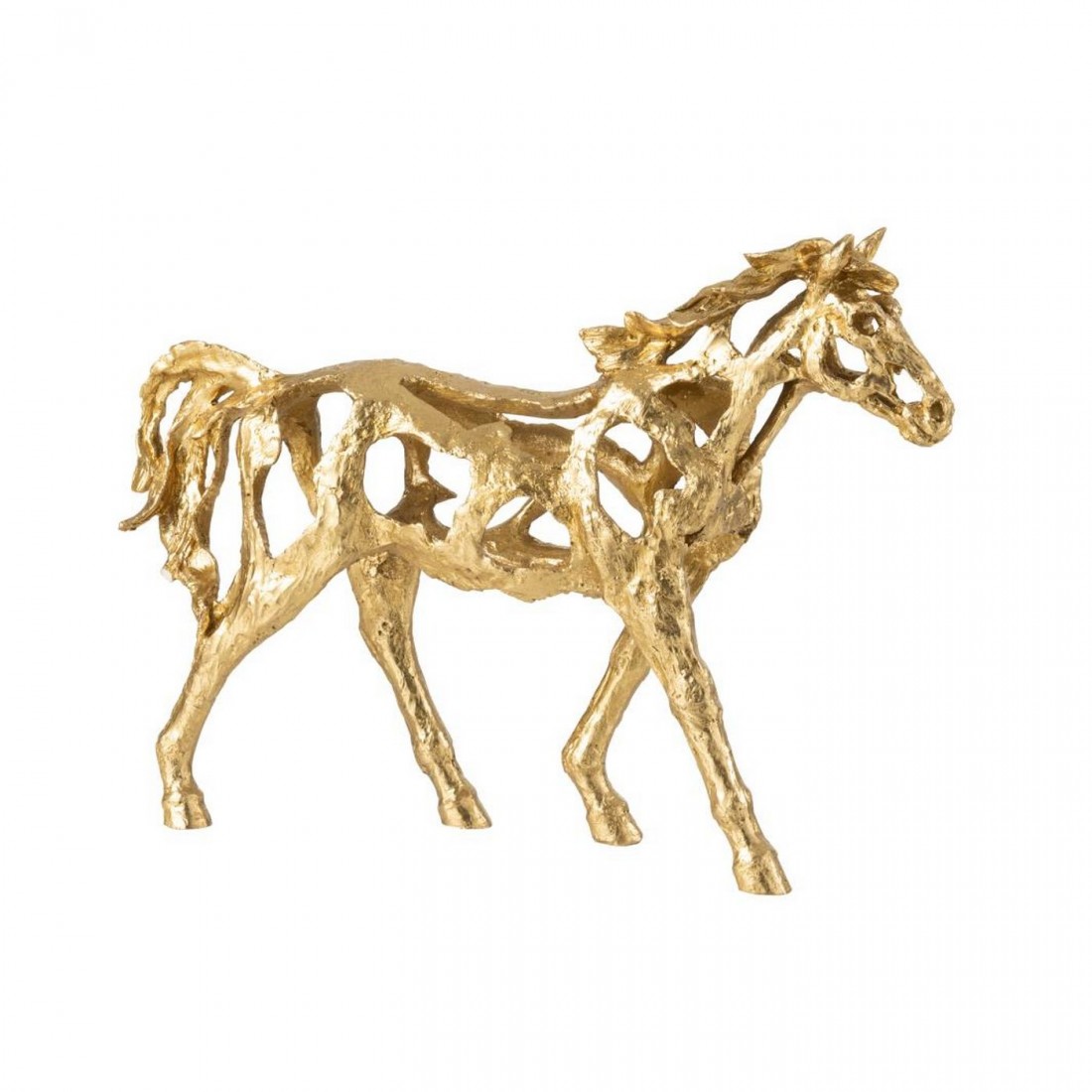 Cheval au galop en polyrésine, couleur or, grand modèle, J-Line