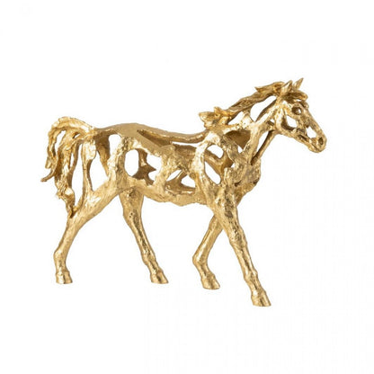 Cheval au galop en polyrésine, couleur or, grand modèle, J-Line