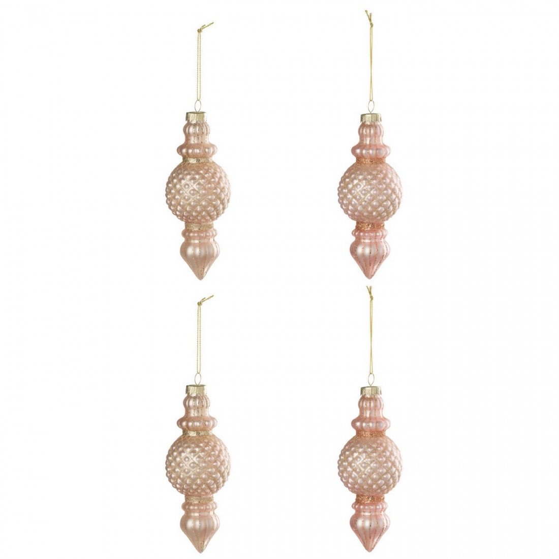 Boîte de 4 boules de Noël en verre rose clair/vieux rose J-Line