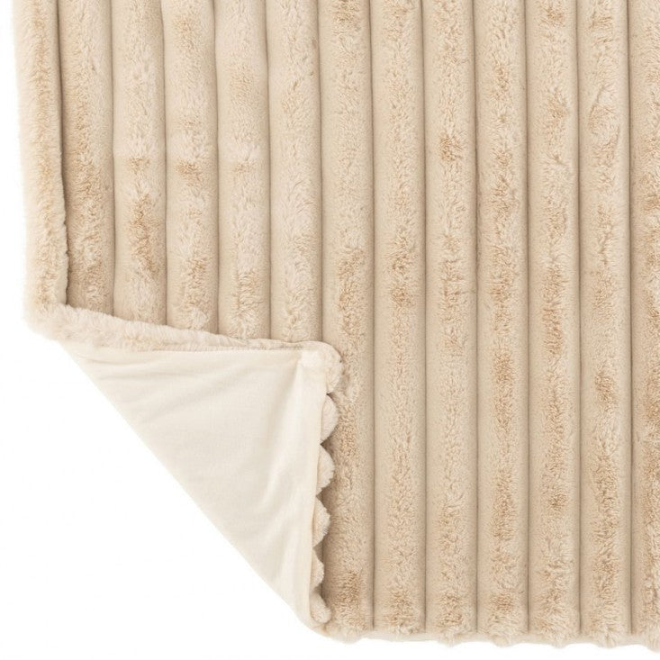 Grand plaid en polyester aspect velours côtelé beige 180 cm x 130 cm J-Line