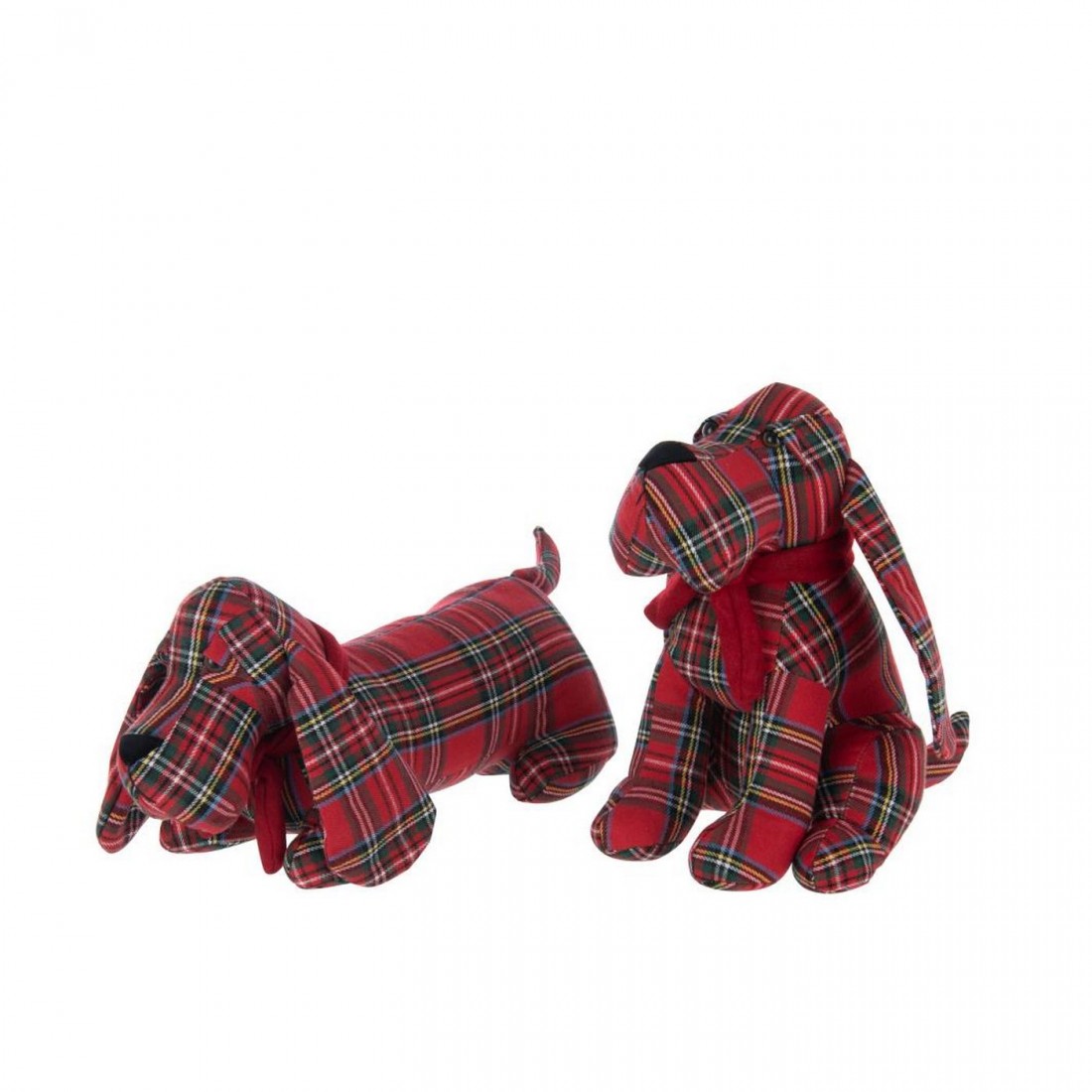 Butée de porte pour chien en polyester à carreaux rouge Noël/vert foncé, lot de 2 J-Line