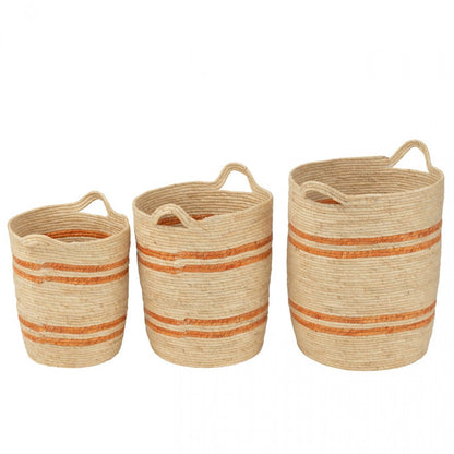 Lot de 3 Paniers Rayés + Poignée Maïs Naturel/Orange J-Line