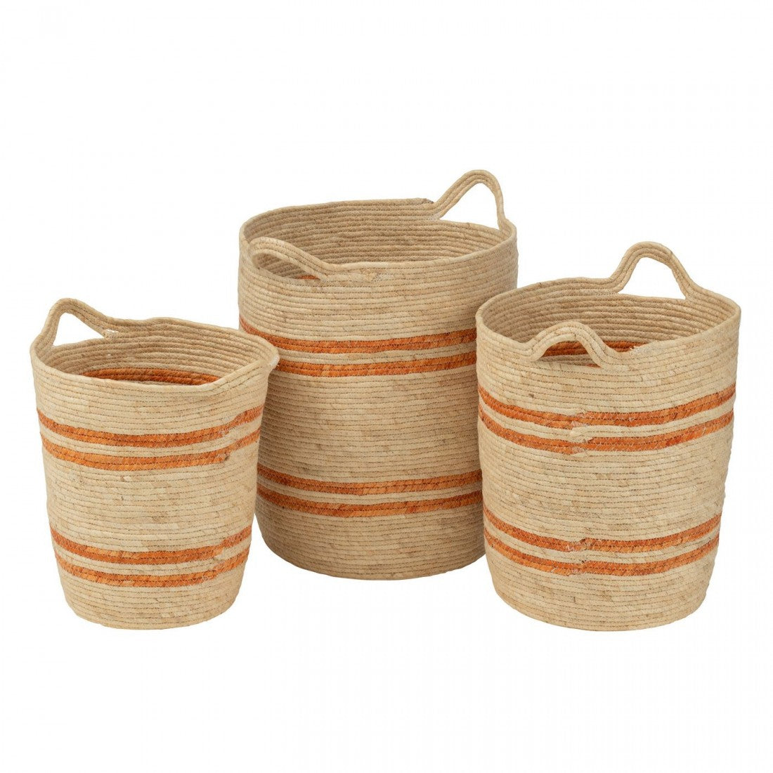 Lot de 3 Paniers Rayés + Poignée Maïs Naturel/Orange J-Line