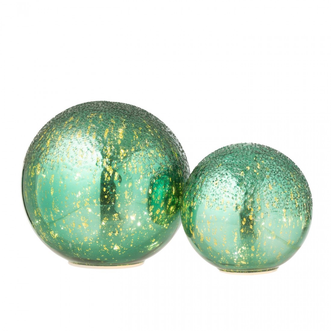 Boule LED Verre Craquelé Vert Lot de 2 J-Line
