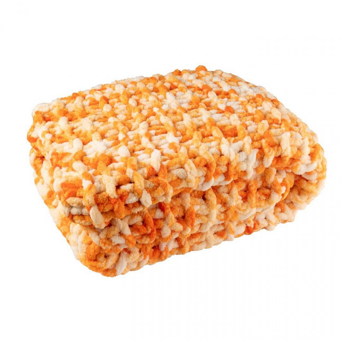 Couverture en polyester tricoté orange/blanc J-Line