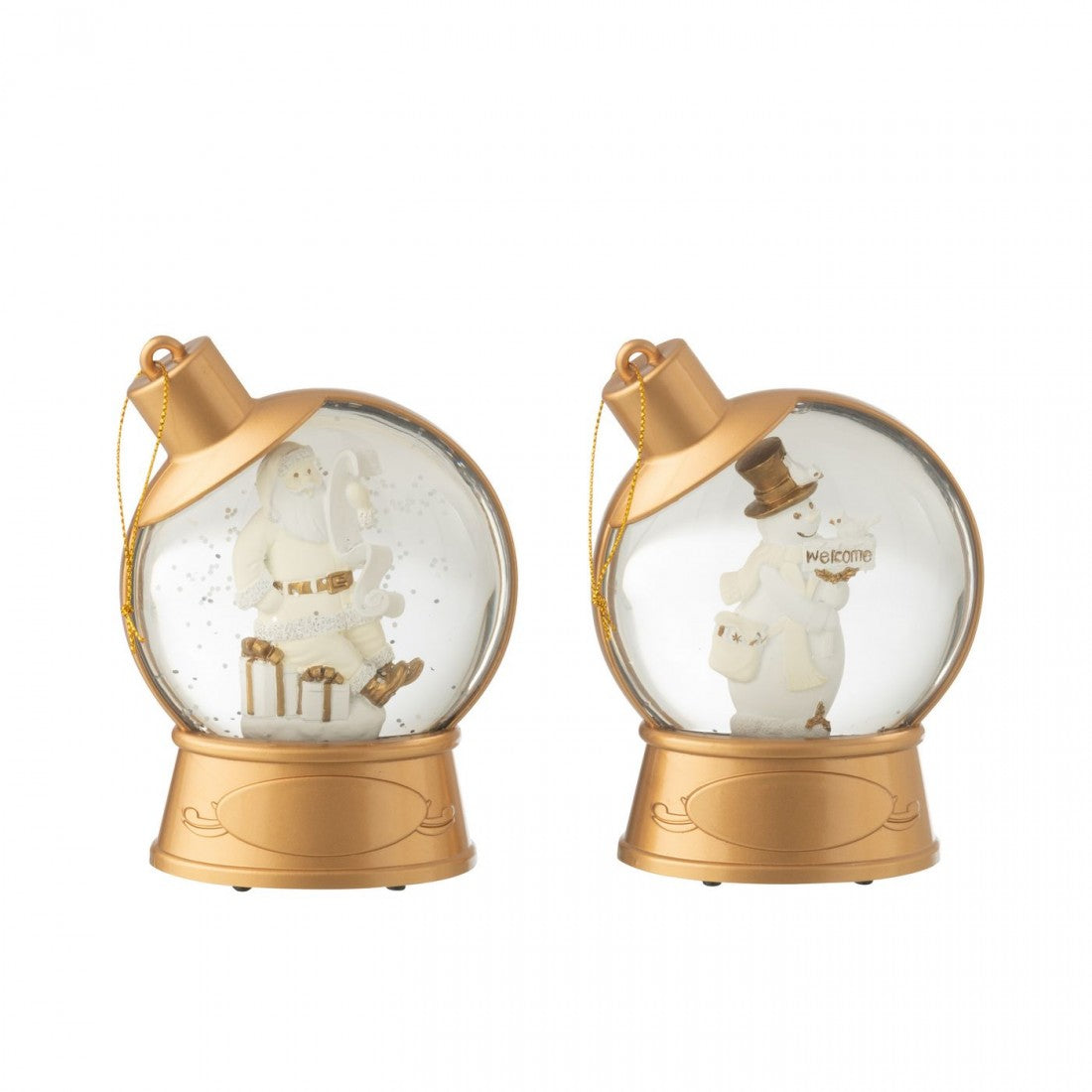 Décoration à suspendre boule d’eau bonhomme de neige + Père Noël plastique blanc lot de 2 J-line