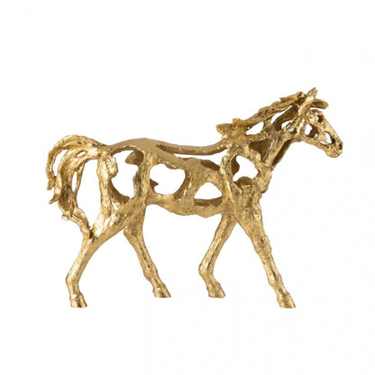 Cheval au galop en polyrésine, couleur or, grand modèle, J-Line