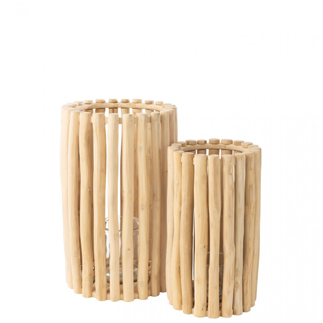Lanterne en teck naturel, lot de 2 J-Line