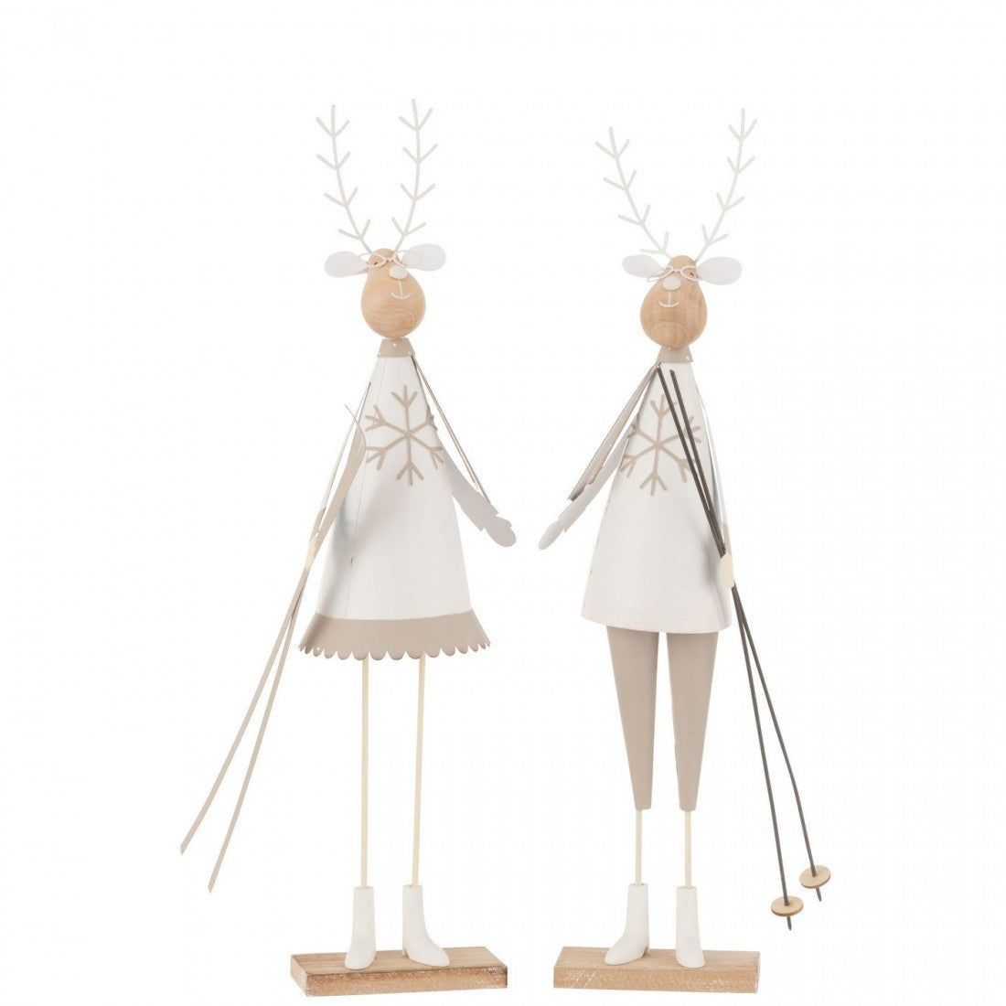 Renne déco garçon/fille métal/bois blanc/beige grand H49 cm lot de 2 J-Line