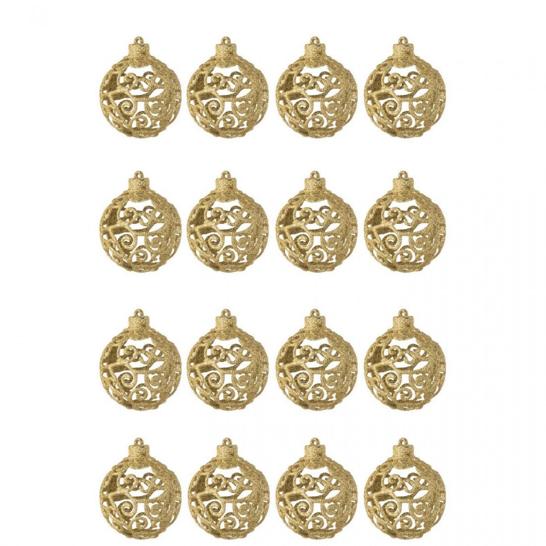 Boîte de 16 boules de Noël à motif baroque en plastique doré J-Line