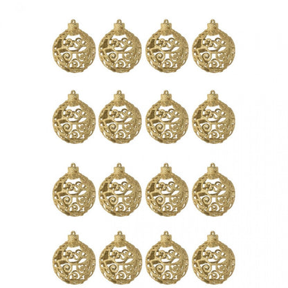 Boîte de 16 boules de Noël à motif baroque en plastique doré J-Line